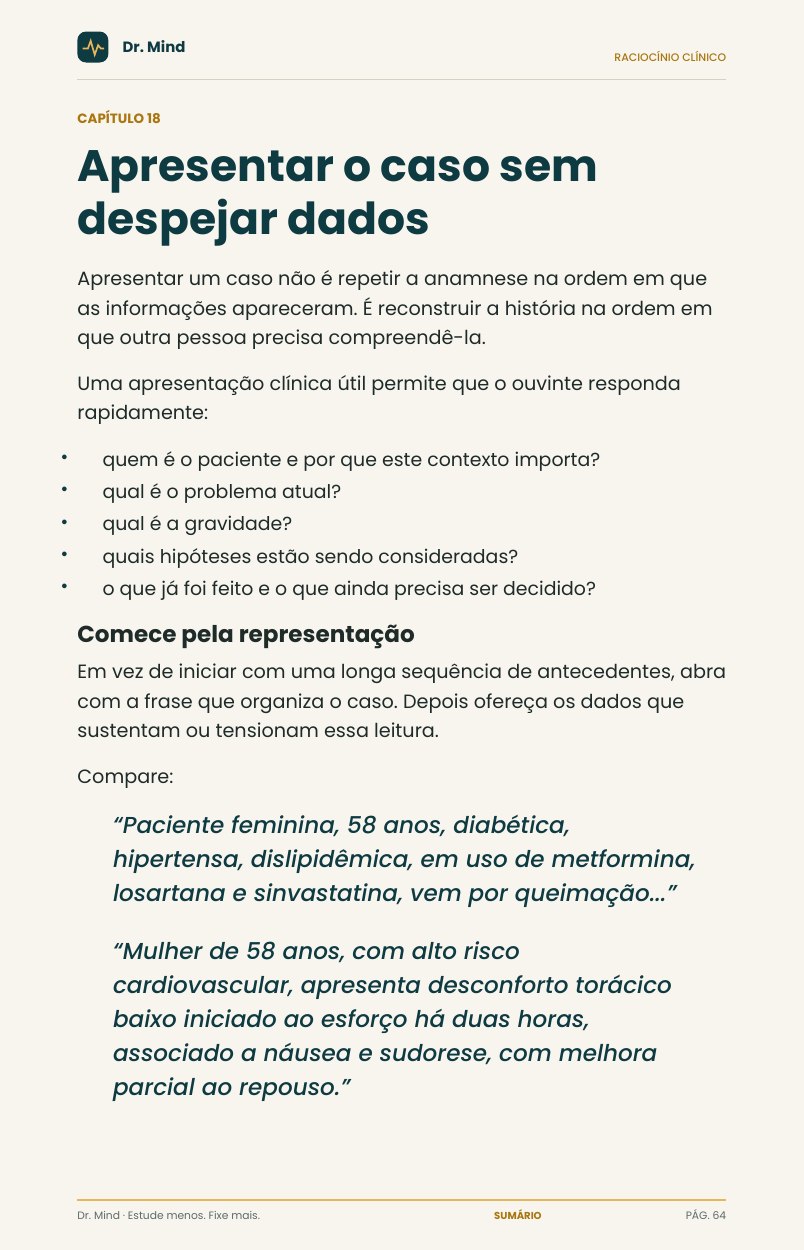 Página 64 do ebook: apresentação clínica e comparação entre duas formas de comunicar um caso.